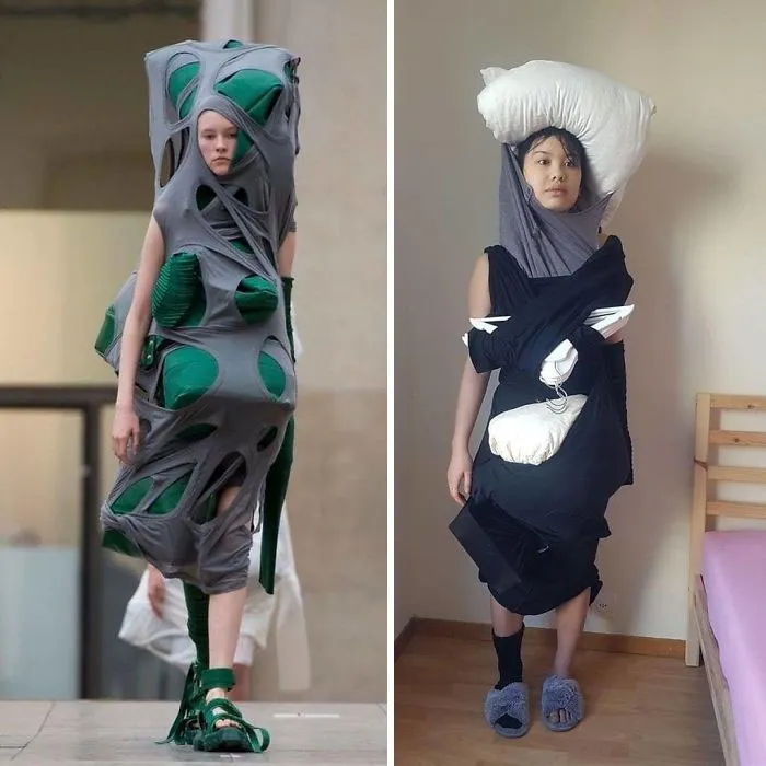 People Are Recreating "High Fashion" Looks From Household Items Out Of Quarantine Boredom (30 Pics)
