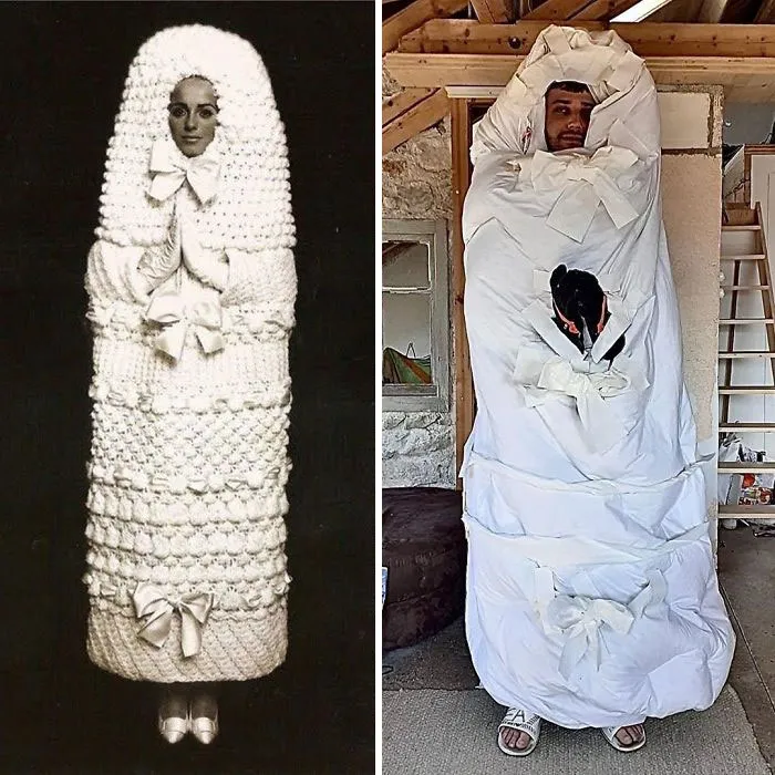 People Are Recreating "High Fashion" Looks From Household Items Out Of Quarantine Boredom (30 Pics)