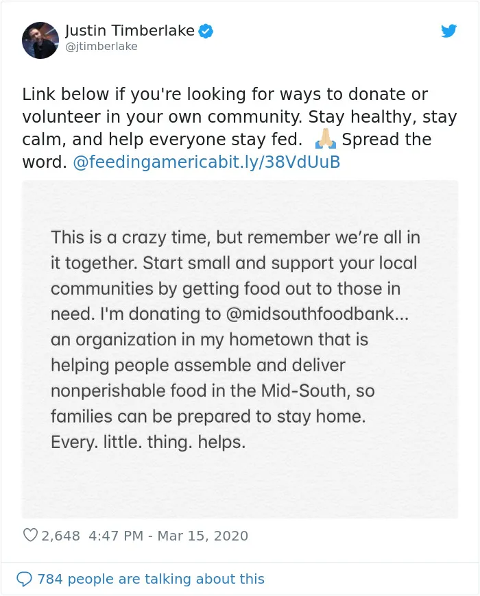 Justin Timberlake Donated To Mid-South Food Bank