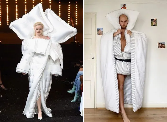 People Are Recreating "High Fashion" Looks From Household Items Out Of Quarantine Boredom (30 Pics)