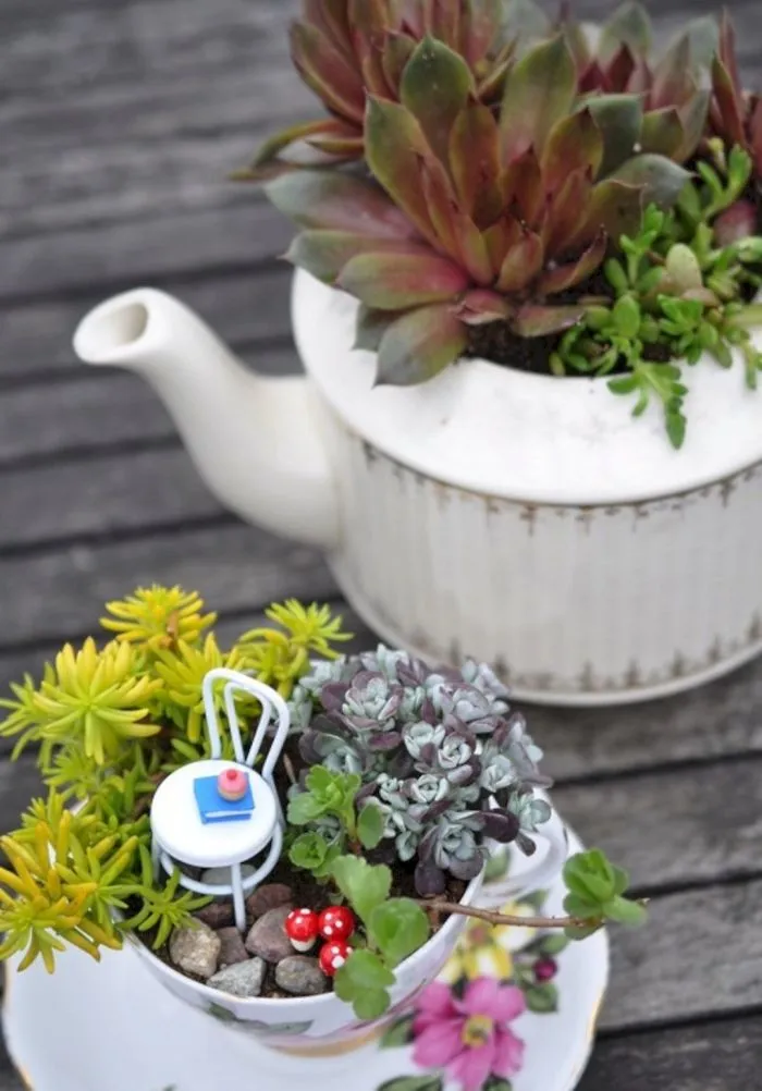 Parece que los minijardines en tazas de té están de moda, y aquí tienes 23 adorables ejemplos