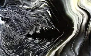 I Poured Black, White, Gold, And Silver Acrylic Paint Together And Got A Painting I Wasn't Expecting