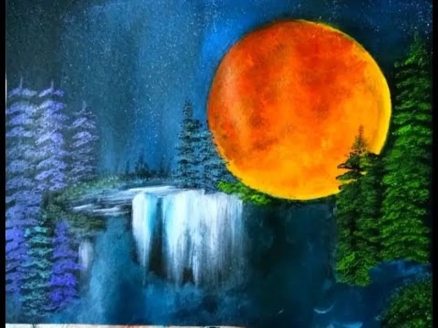 Easy Moonlight Scenery Acrylic Painting