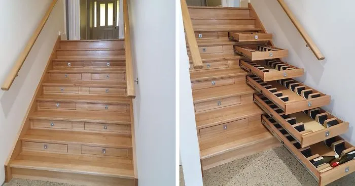 Builder Transforms Staircase Into Wine Cellar In A Week And A Half Using Bunnings Drawers