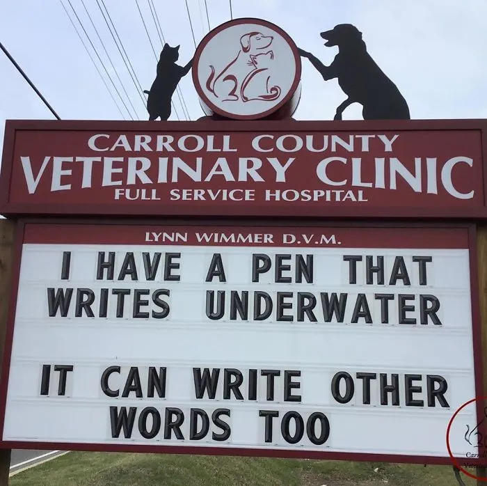 30 Of The Funniest Outdoor Signs From This Vet Clinic That Dad Joke Lovers Will Appreciate