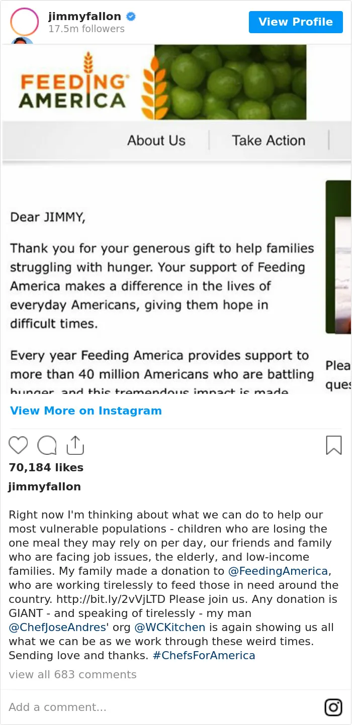 Jimmy Fallon Donated To Feeding America