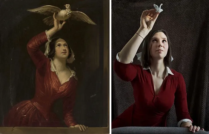 Girl with a pigeon, 1st of half 19th century