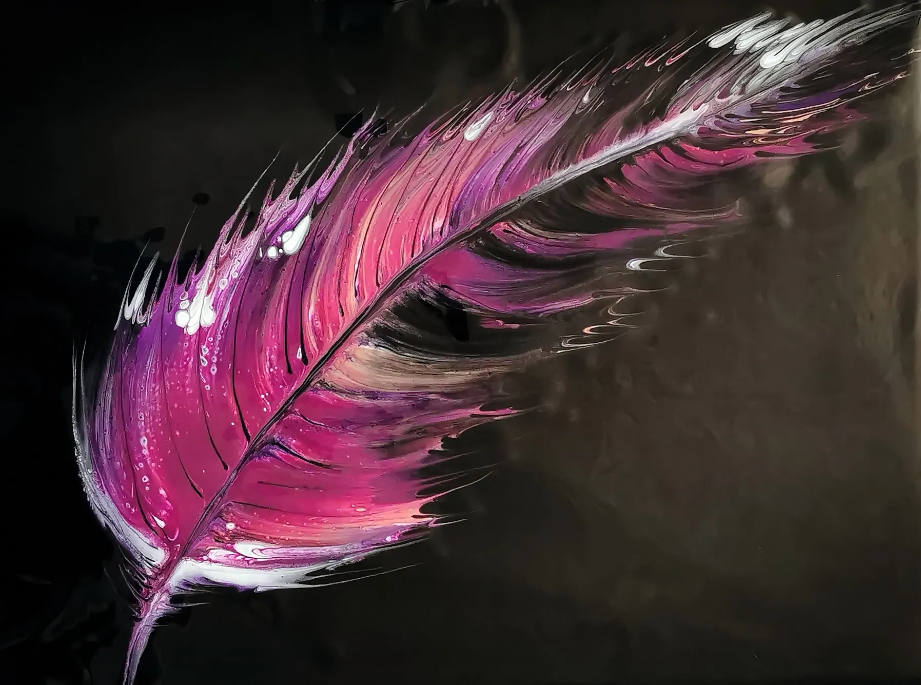 Feather String Pull ~ I'm Still Struggling ~ Acrylic Pour Painting