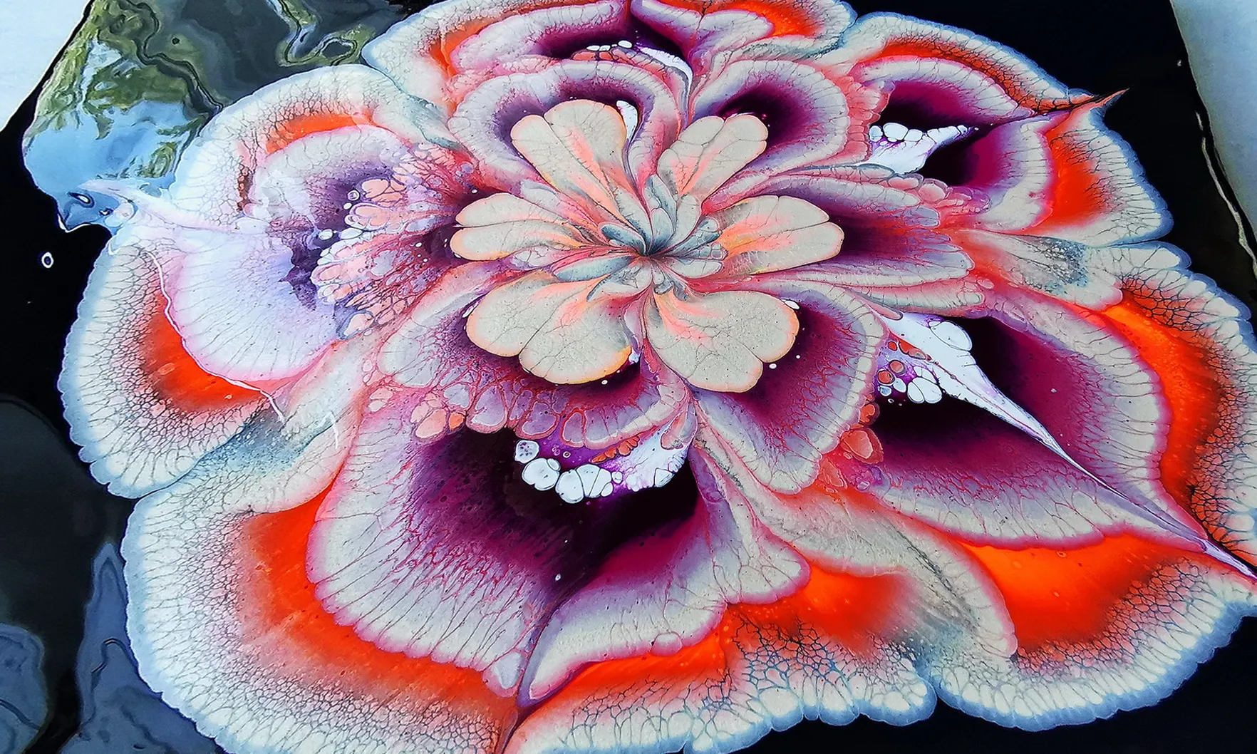 Acrylic Pour Painting ~ Reverse Flower Dip With Pearlex Gold Pigment ~ Paint #withme 💜