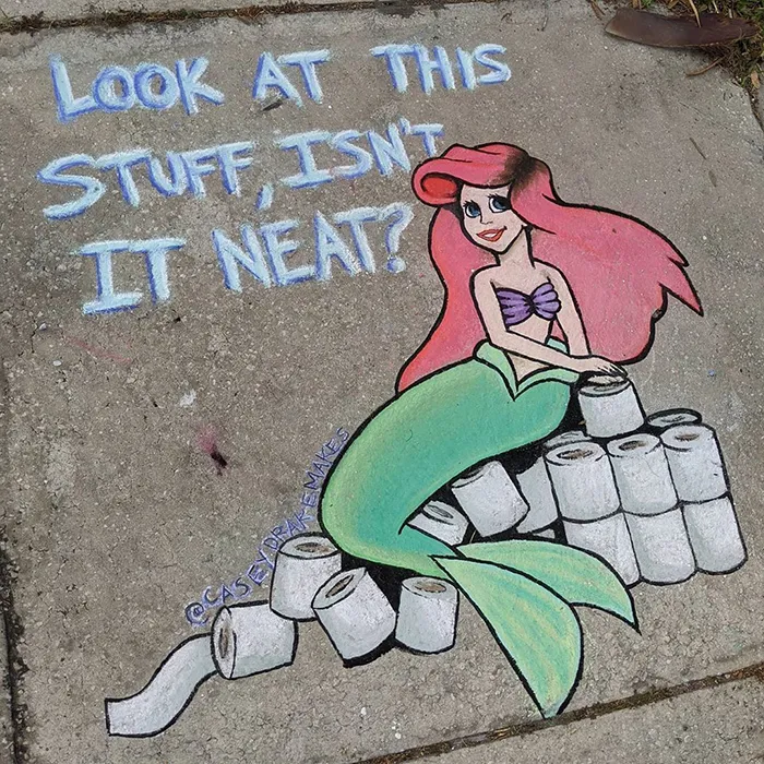26 Pop Culture And Quarantine-Inspired Sidewalk Chalk Drawings From A Self-Taught Artist