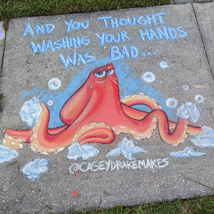 26 Pop Culture And Quarantine-Inspired Sidewalk Chalk Drawings From A Self-Taught Artist