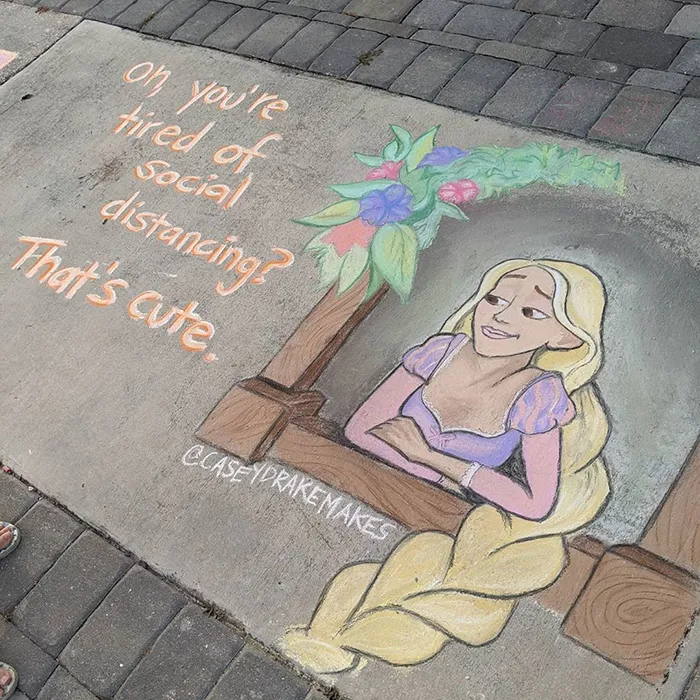 26 Pop Culture And Quarantine-Inspired Sidewalk Chalk Drawings From A Self-Taught Artist