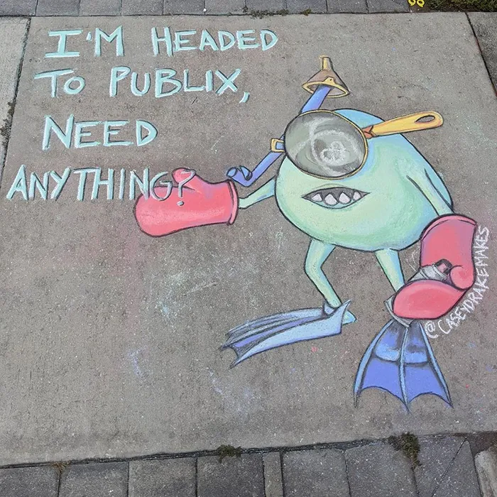 26 Pop Culture And Quarantine-Inspired Sidewalk Chalk Drawings From A Self-Taught Artist