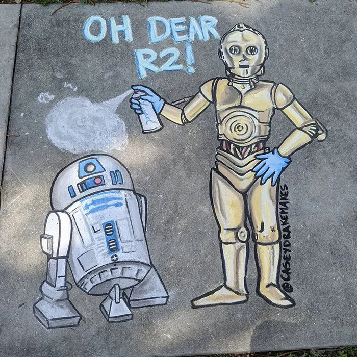 26 Pop Culture And Quarantine-Inspired Sidewalk Chalk Drawings From A Self-Taught Artist