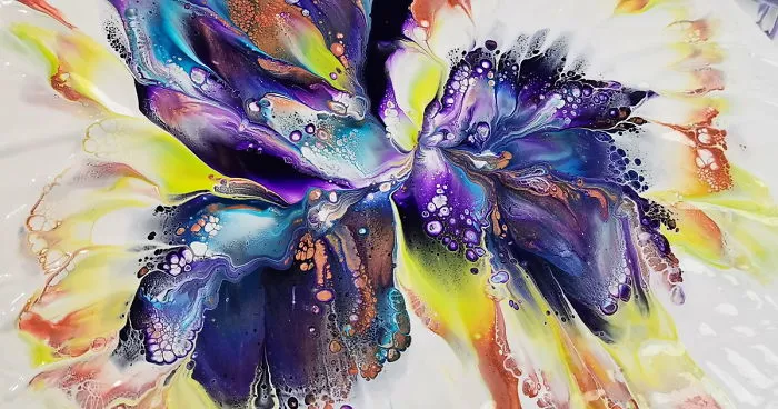 Flower Dip On Hexagon Wood Panel - Acrylic Painting - Fluid Art