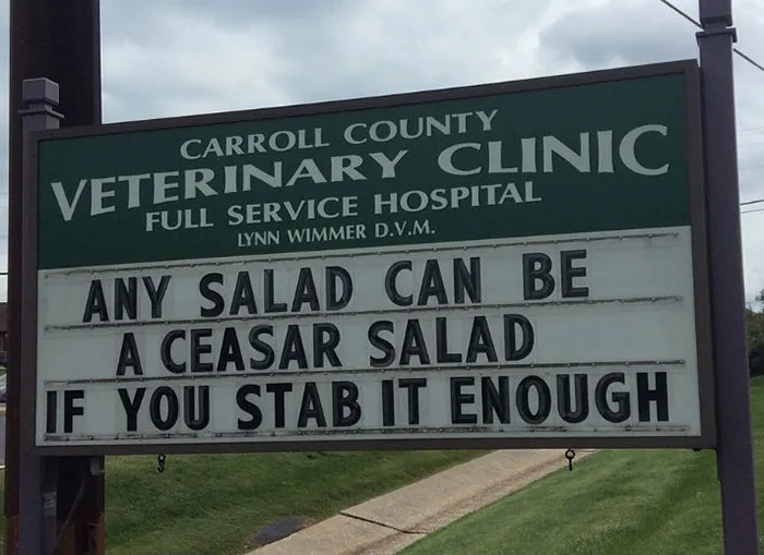 30 Of The Funniest Outdoor Signs From This Vet Clinic That Dad Joke Lovers Will Appreciate