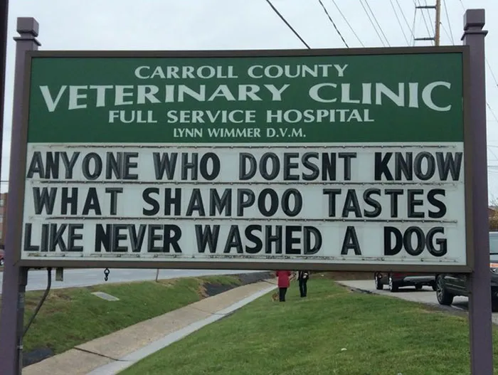 30 Of The Funniest Outdoor Signs From This Vet Clinic That Dad Joke Lovers Will Appreciate