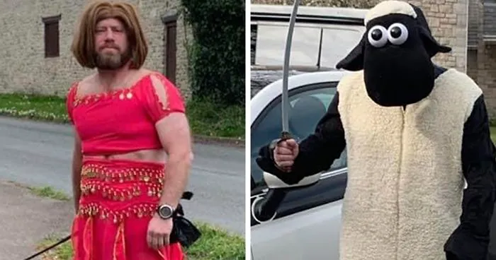 "My Mate Has Been Dressing Up Everyday To Cheer The Neighborhood Up While He Takes The Dogs Out"