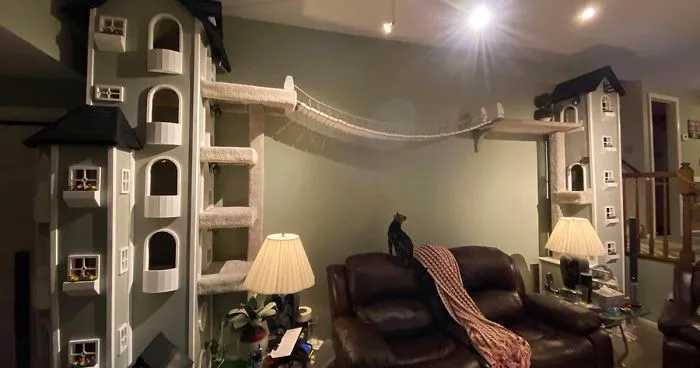 Man Builds Two Kitty Towers For His Cats And So Many People Want It, He's Gonna Start Selling The Building Plans