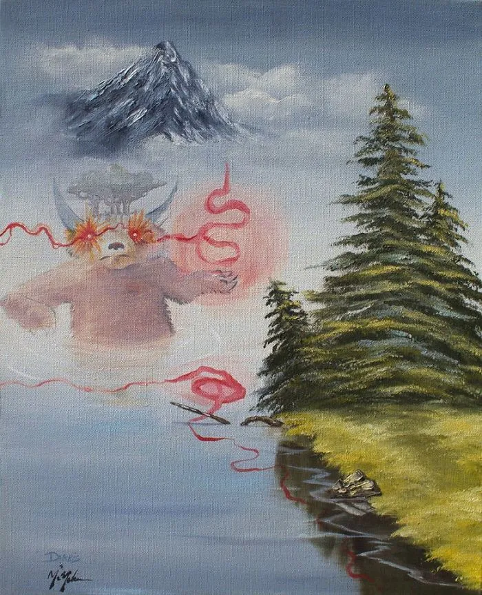 30 Thrift Shop Paintings Made Interesting Again With Funny Monsters By Chris McMahon