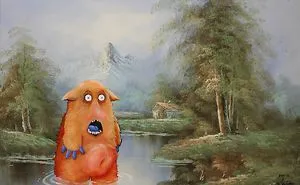 30 Thrift Shop Paintings Made Interesting Again With Funny Monsters By Chris McMahon