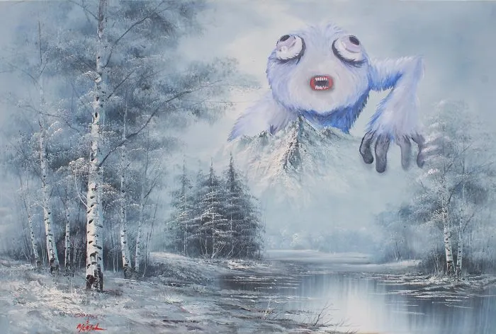 30 Thrift Shop Paintings Made Interesting Again With Funny Monsters By Chris McMahon