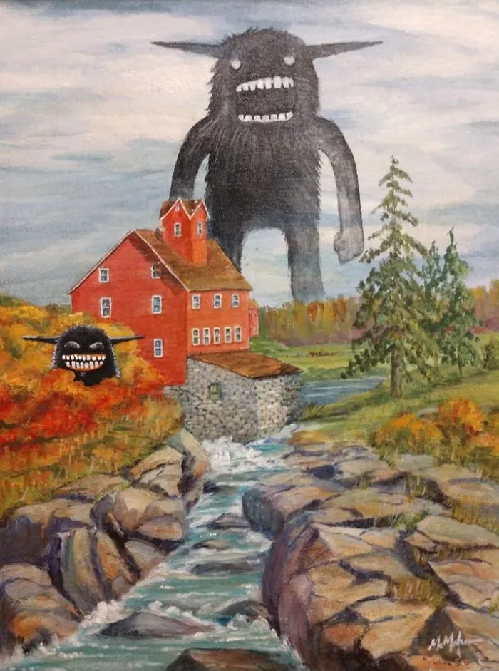 30 Thrift Shop Paintings Made Interesting Again With Funny Monsters By Chris McMahon