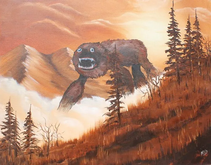 30 Thrift Shop Paintings Made Interesting Again With Funny Monsters By Chris McMahon