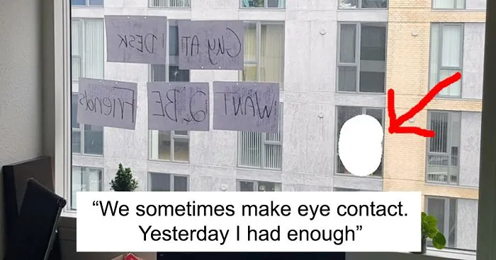 Guy Keeps Accidentally Making Eye Contact With His Neighbor, Finally Decides To Text Him Via Window