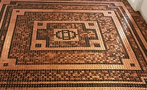 Artist Works On A DIY Project To Create This Stunning Mosaic Floor Out Of 7,500 Pennies