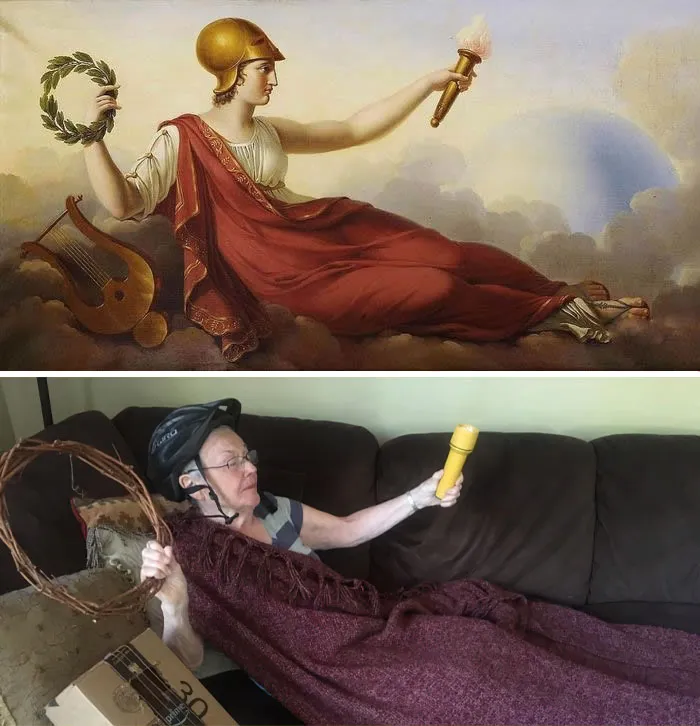 Daughter And Her 83-Year-Old Mother Are Recreating Famous Pieces Of Art While Stuck In Quarantine