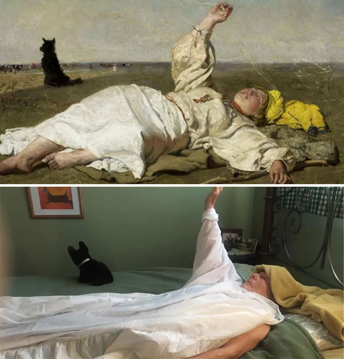 Daughter And Her 83-Year-Old Mother Are Recreating Famous Pieces Of Art While Stuck In Quarantine