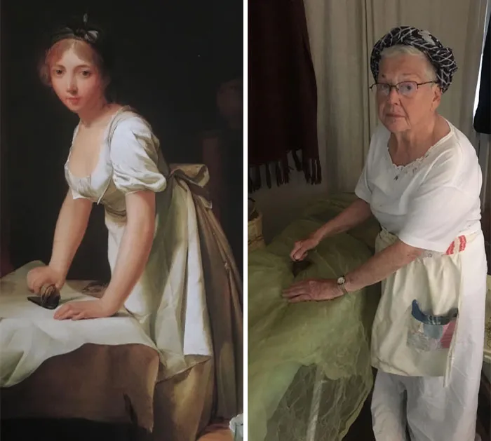 Daughter And Her 83-Year-Old Mother Are Recreating Famous Pieces Of Art While Stuck In Quarantine