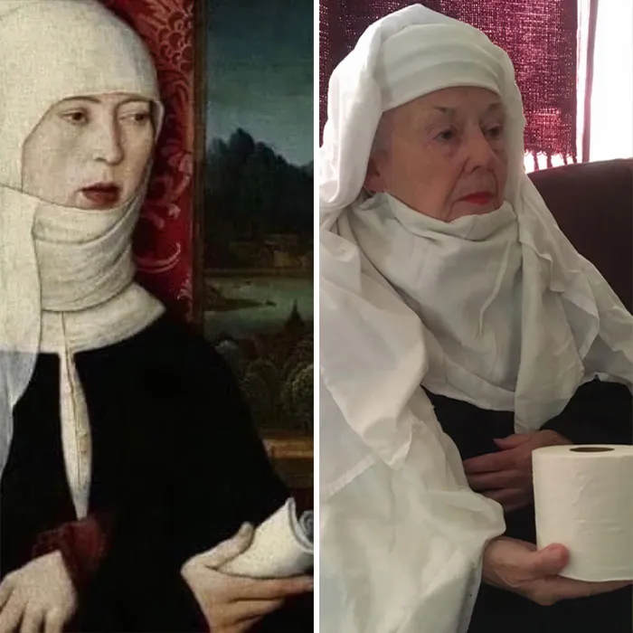 Daughter And Her 83-Year-Old Mother Are Recreating Famous Pieces Of Art While Stuck In Quarantine