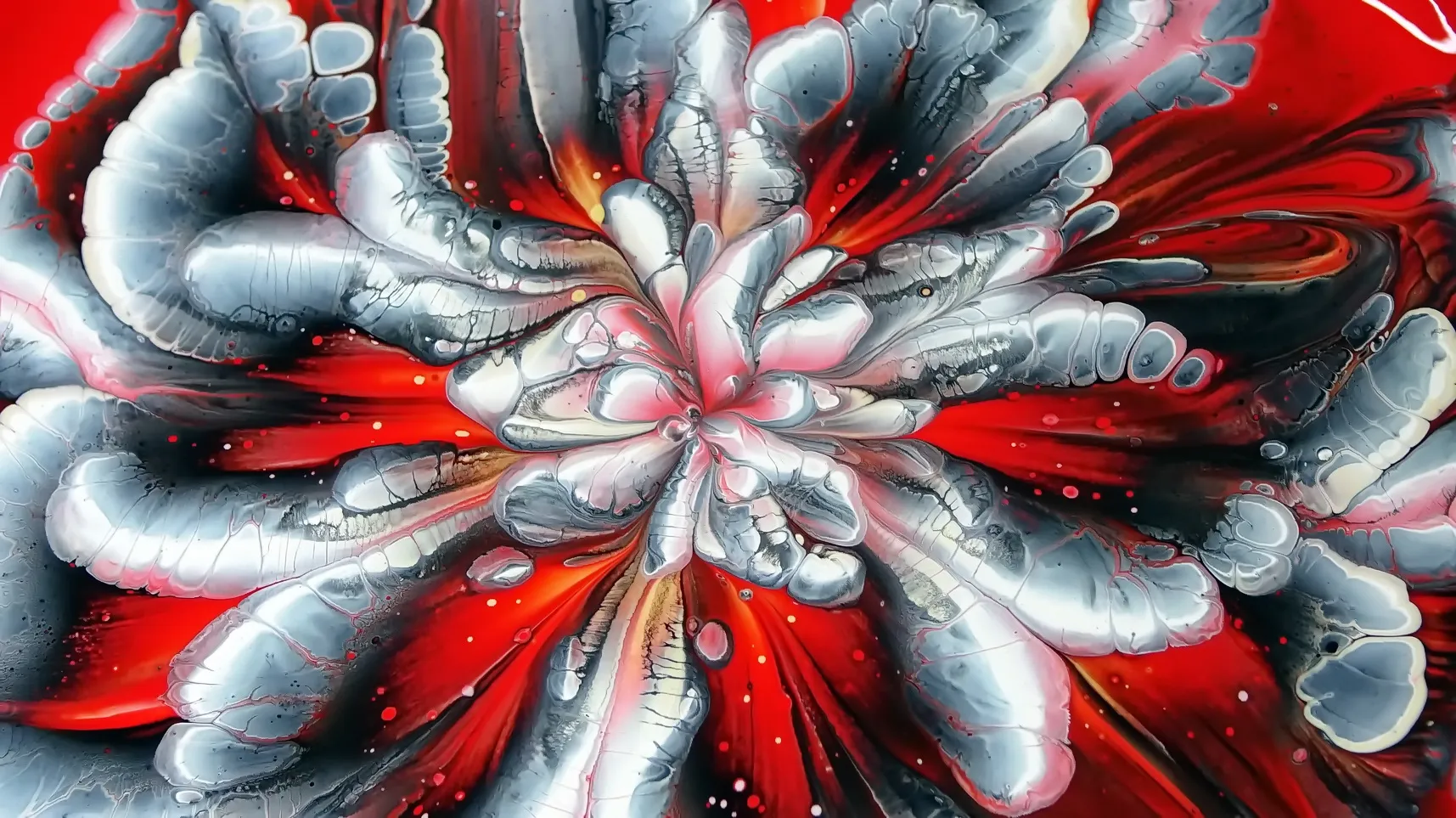 Flower Shaped Cup Bottom Acrylic Pour Painting ~ Red Background ~ Paint #withme