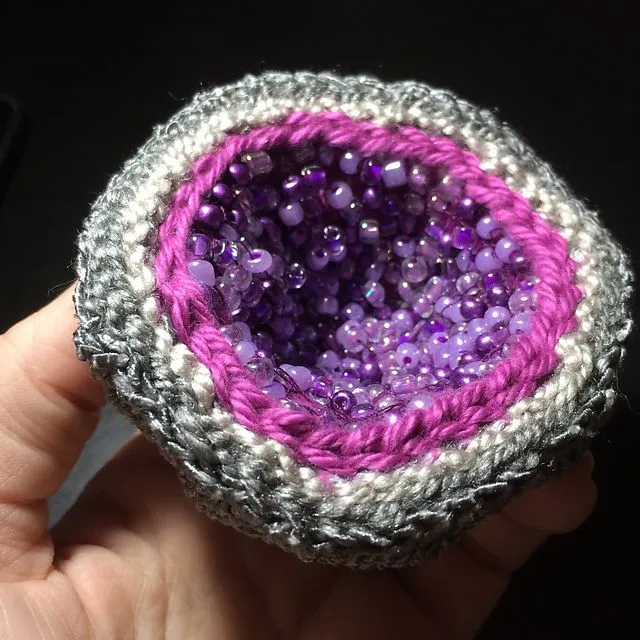 She Knit An Amethyst Geode With Yarn And Beads And You Can Too With This Free Pattern!