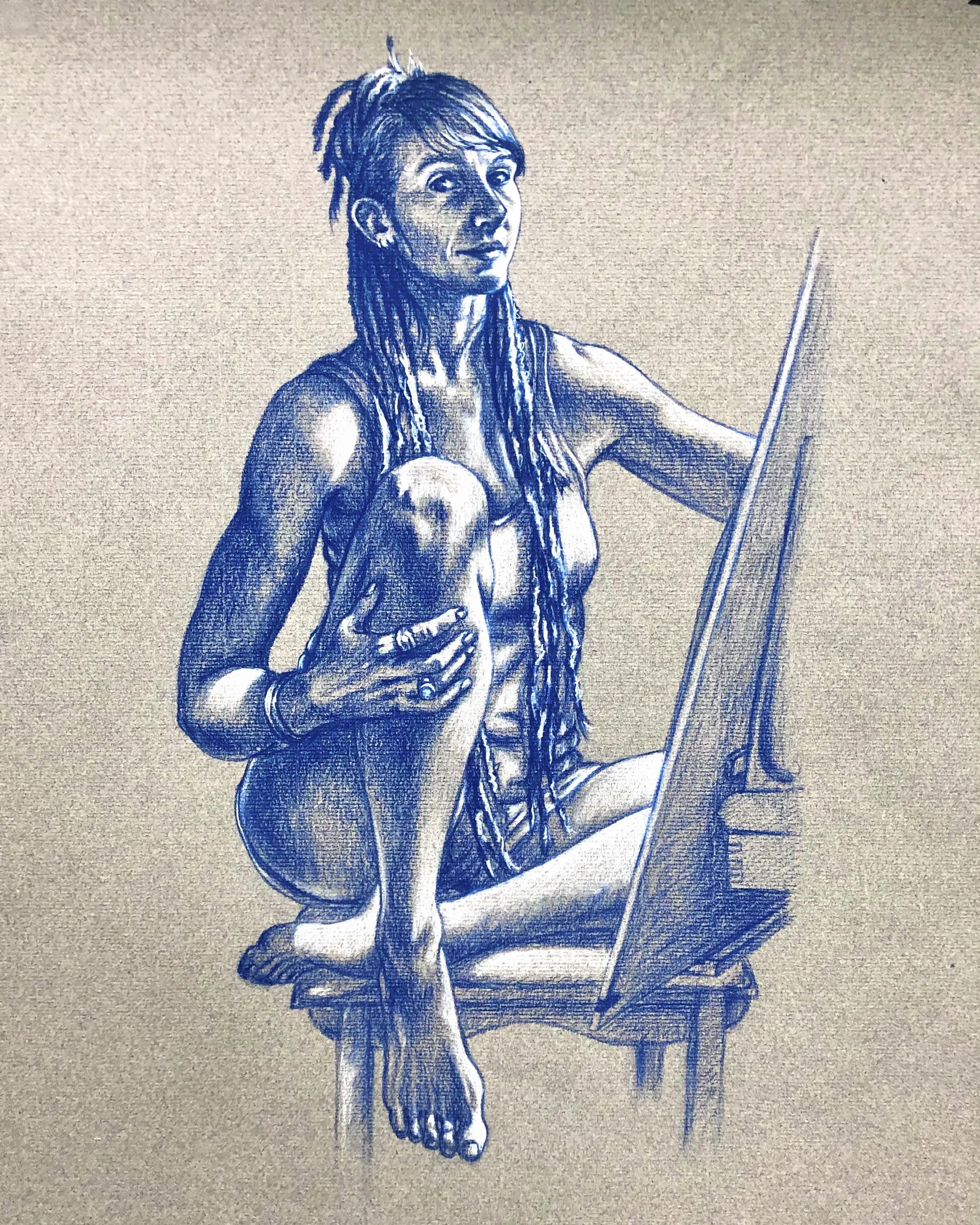 Full Body Mirror Self Portrait Drawing
