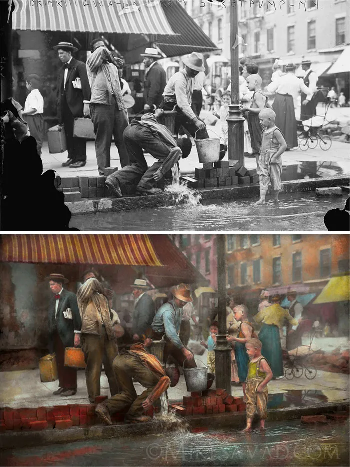 Drinking Water From A Street Pump, 1910