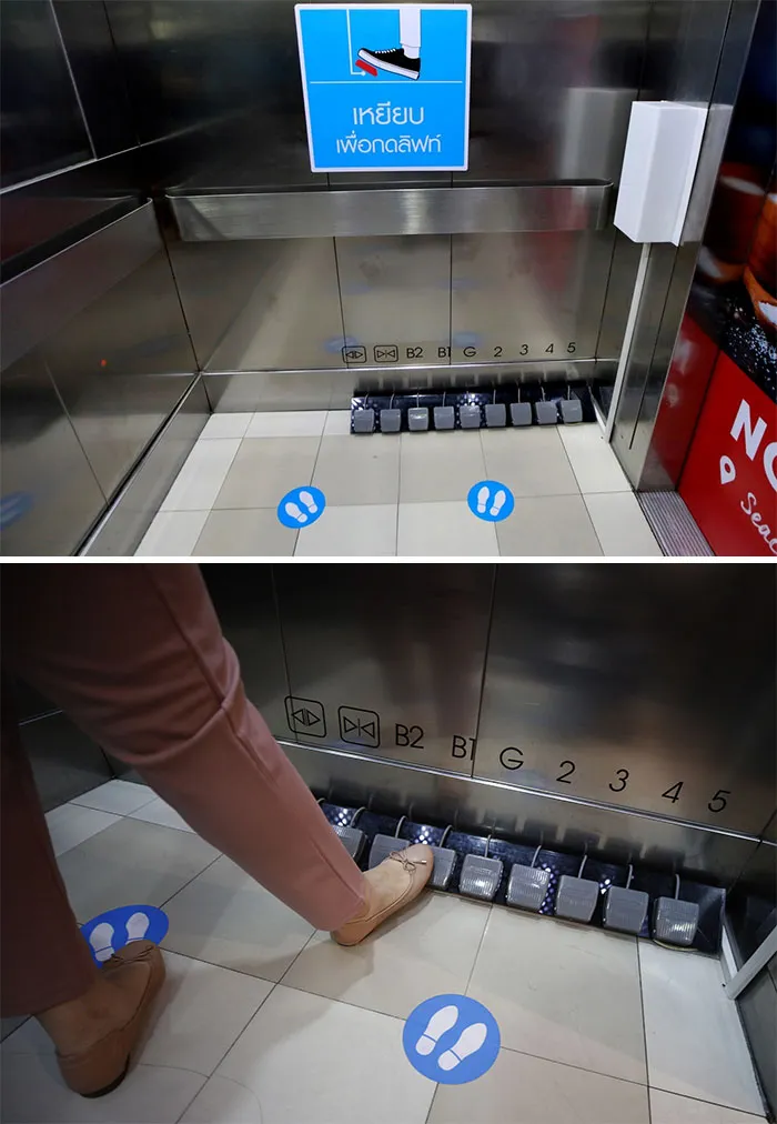 Because Of Covid, The Buttons On This Lift Have Been Replaced With Pedals. People In Wheelchairs Have Issues Operating The Lift Now