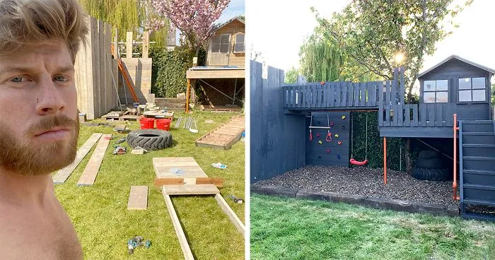 Savvy Dad Builds An Impressive Fortress For His Kids In Back Yard After Seeing How Expensive Tree Houses Are