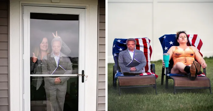 I Took Pictures Of My Neighbor With A Life-Size Cutout Of Chicago's Mayor Lightfoot And People Can't Stop Laughing About It