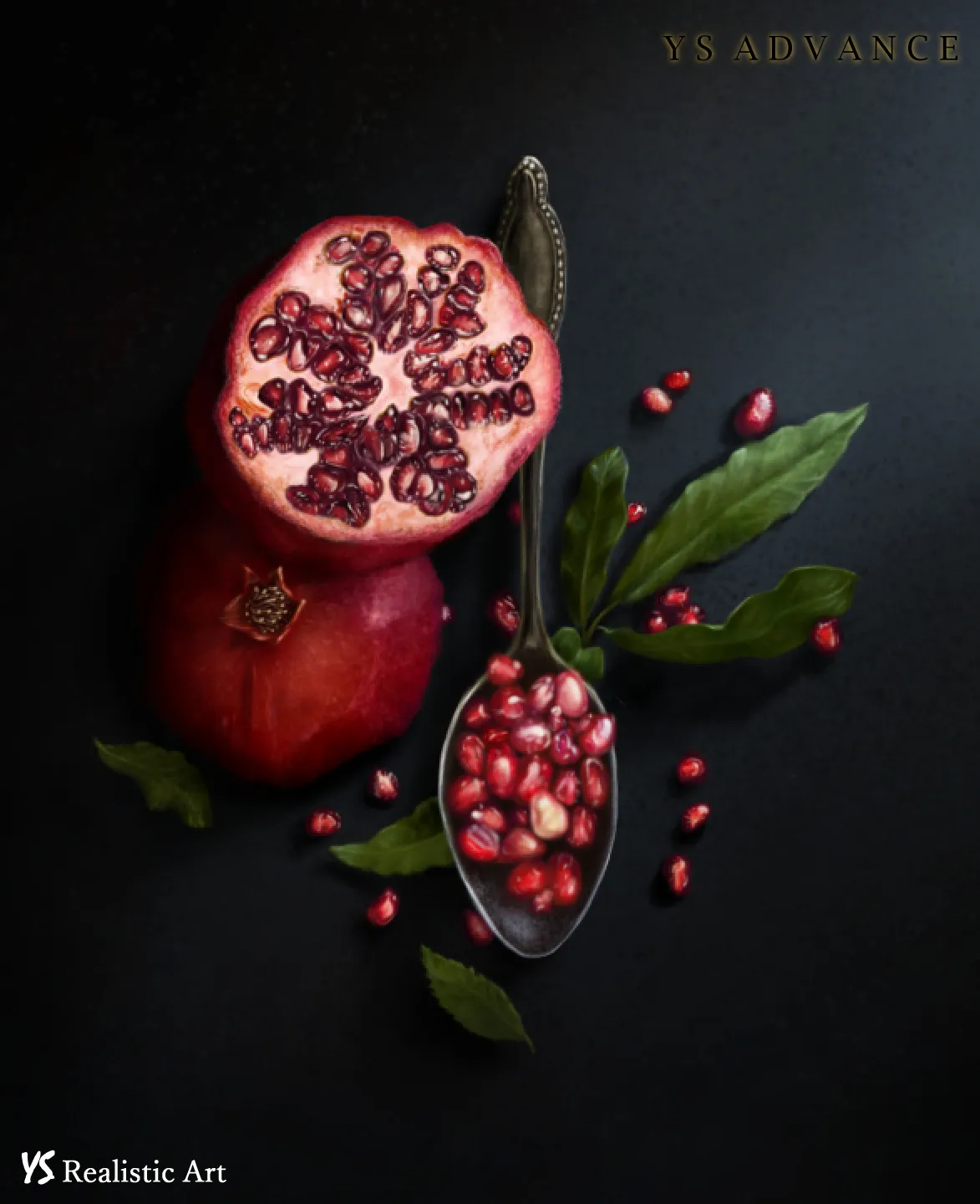 Realistic Drawing Fruits Pomegranate,