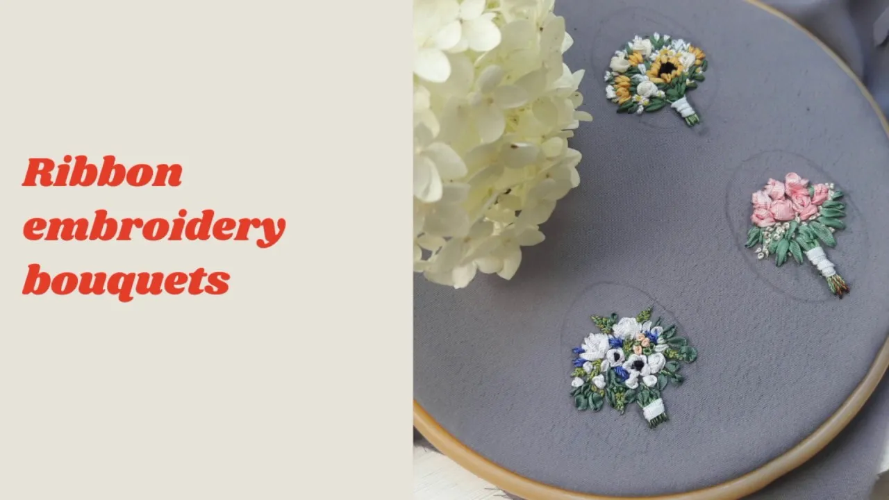Lovely Miniature Embroidery Of Wedding Bouquets.