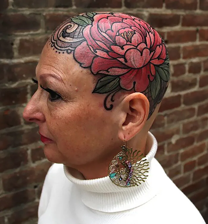 This Is Tanya. She Is An ER Nurse. Last Year She Came To Me To Get Her First Tattoo Ever... On Her Head