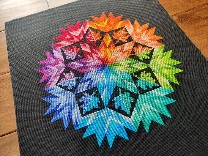 First quarantine project finished. {Pattern: Autumn mandala rainbow by NoussaCreation on Etsy}