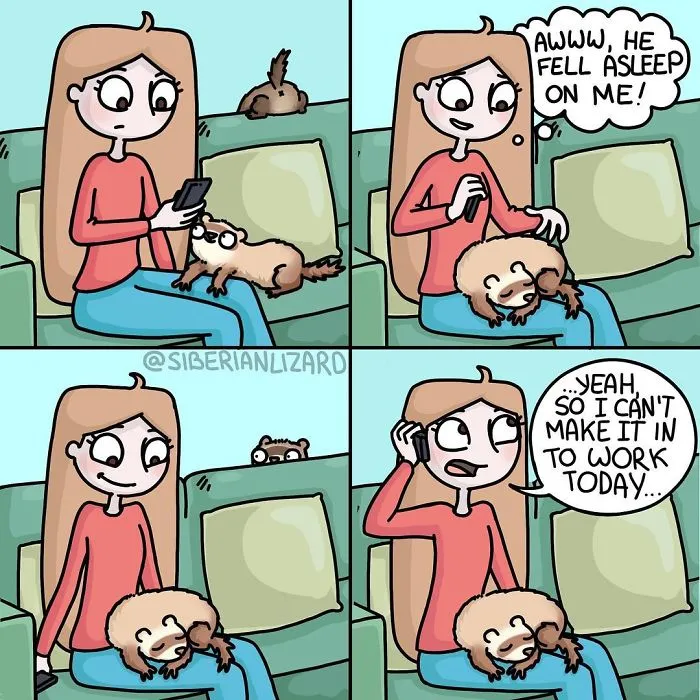 Siberian Artist Makes Adorable Comics About Everyday Life With Her Two Ferrets (30 Pics)
