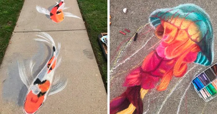 This Mother And Daughter Duo Is Creating Stunning 3D Chalk Art To Make Neighbors Smile (20 Photos)