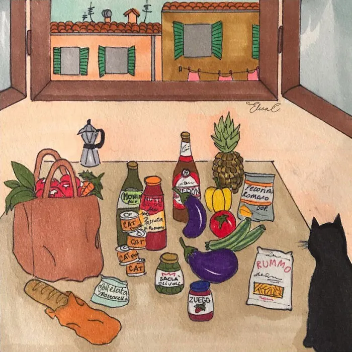 I Illustrate The Daily Life Of My Cat And Me During The Lockdown In Rome (48 Pics)