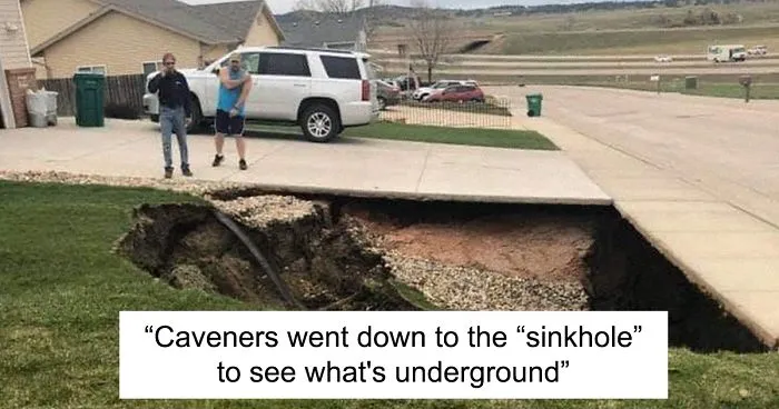 Giant Sinkhole Opens Up In South Dakota, People Go Inside It To Investigate And The Pics Go Viral
