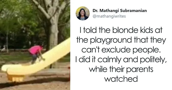 Two Blonde Girls Tell A Girl She Can't Play With Them, Their Parents Do Nothing So The Girl's Mom Intervenes